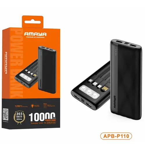 Amaya Apb P110 12w 10000mah Power Bank With Built In Cables