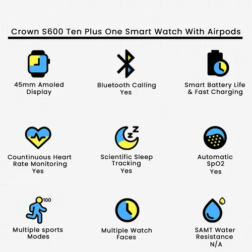 Crown S600 Ten Plus One Smart Watch With Airpods image 3