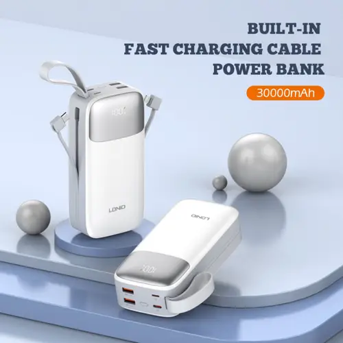 Ldnio 30000mah Power Bank With Built In Usb C And Lightning Cables Pq30