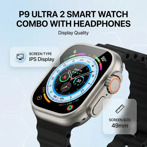 P9 Ultra 2 Smart Watch Combo With Headphones