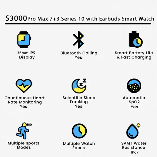 S3000 Pro Max 7 3 Series 10 With Earbuds Smart Watch image 3